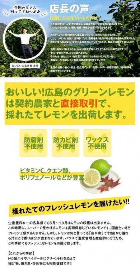 送料無料 国産 レモン 広島産 生口島 単一農家の減農薬こだわりレモン 2kg(約14玉～20玉)　